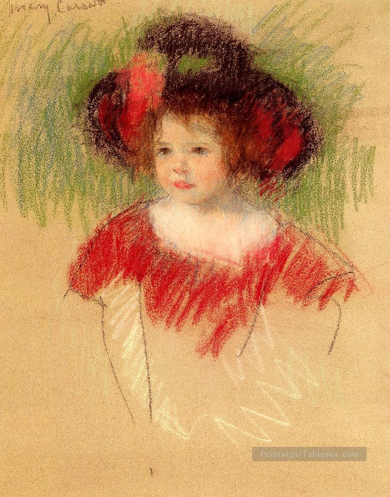 Margot en robe Big Bonnett et rouge mères des enfants Mary Cassatt Peintures à l'huile